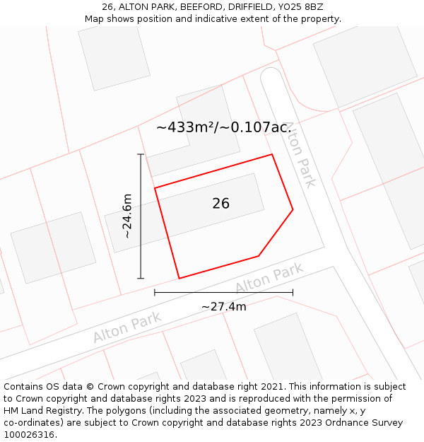 26, ALTON PARK, BEEFORD, DRIFFIELD, YO25 8BZ: Plot and title map