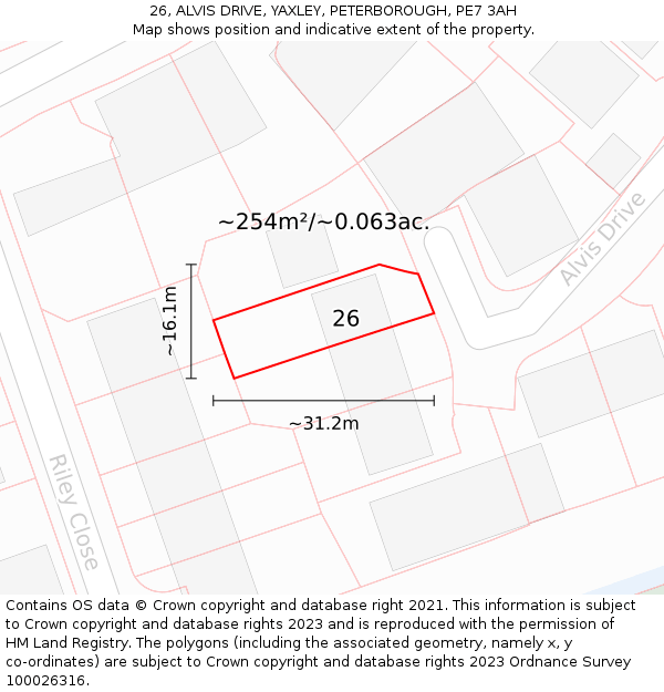 26, ALVIS DRIVE, YAXLEY, PETERBOROUGH, PE7 3AH: Plot and title map