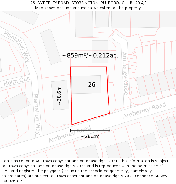 26, AMBERLEY ROAD, STORRINGTON, PULBOROUGH, RH20 4JE: Plot and title map