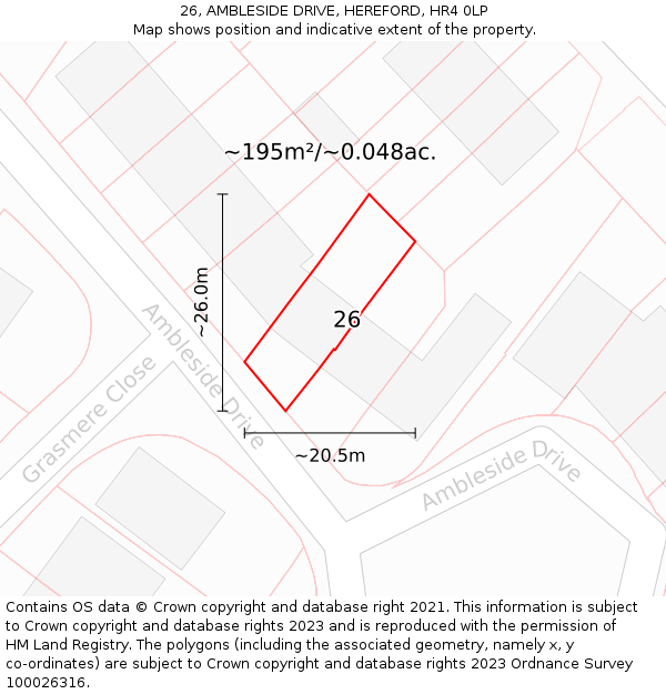 26, AMBLESIDE DRIVE, HEREFORD, HR4 0LP: Plot and title map