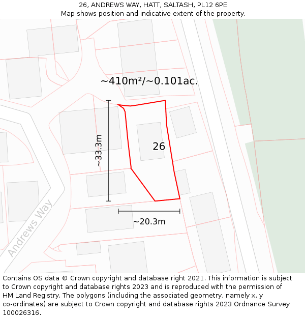 26, ANDREWS WAY, HATT, SALTASH, PL12 6PE: Plot and title map