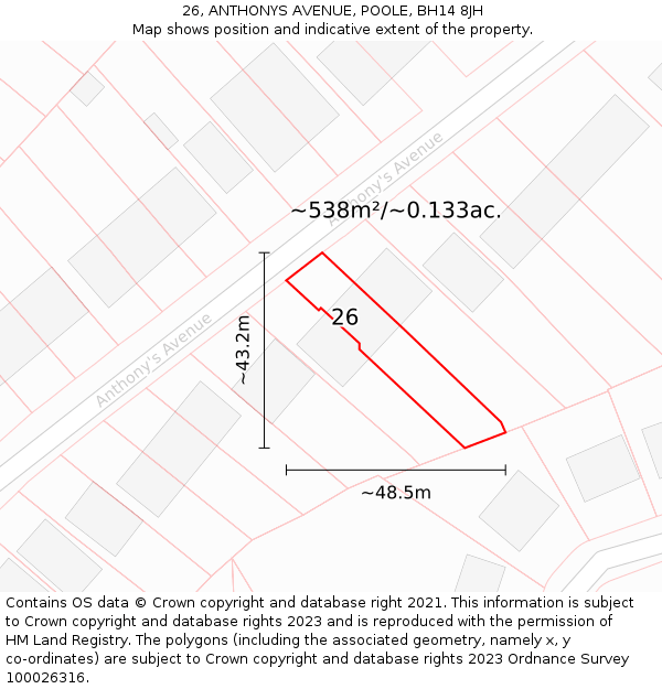 26, ANTHONYS AVENUE, POOLE, BH14 8JH: Plot and title map