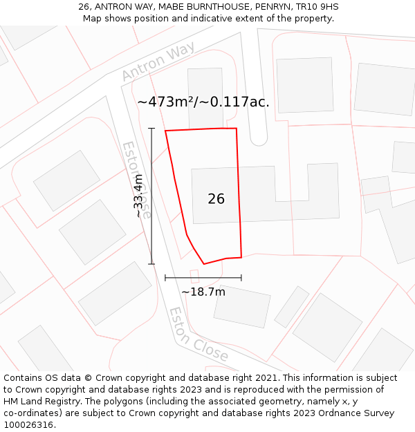 26, ANTRON WAY, MABE BURNTHOUSE, PENRYN, TR10 9HS: Plot and title map