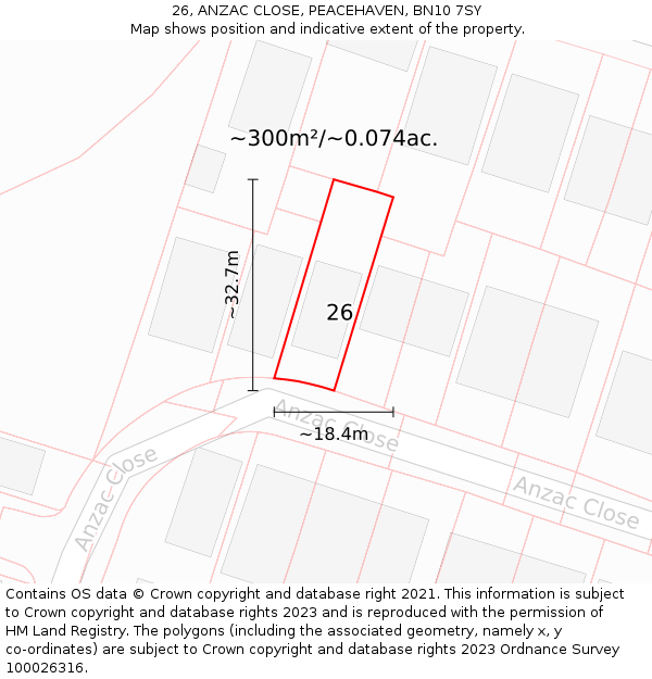 26, ANZAC CLOSE, PEACEHAVEN, BN10 7SY: Plot and title map