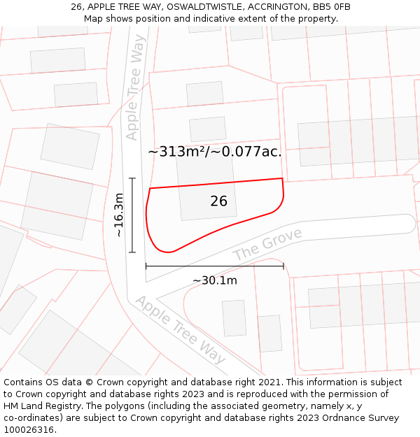 26, APPLE TREE WAY, OSWALDTWISTLE, ACCRINGTON, BB5 0FB: Plot and title map