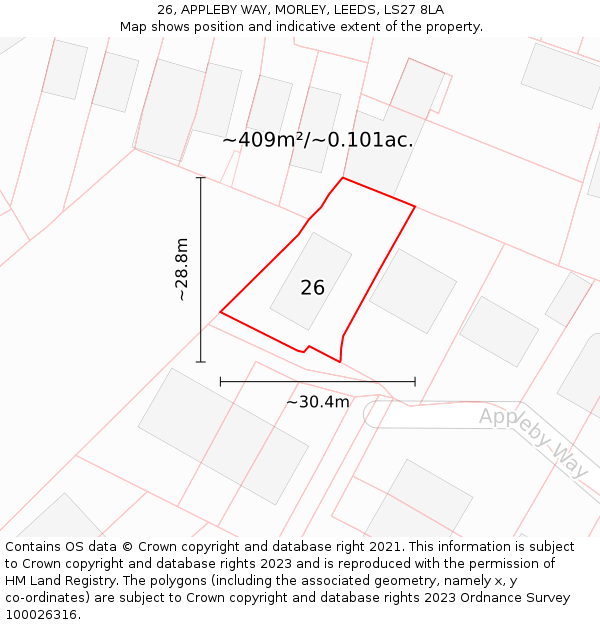 26, APPLEBY WAY, MORLEY, LEEDS, LS27 8LA: Plot and title map