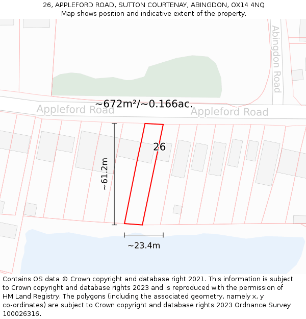 26, APPLEFORD ROAD, SUTTON COURTENAY, ABINGDON, OX14 4NQ: Plot and title map