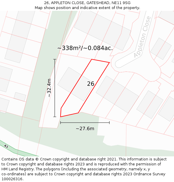 26, APPLETON CLOSE, GATESHEAD, NE11 9SG: Plot and title map