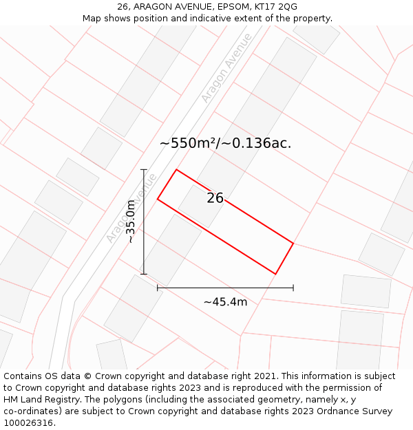 26, ARAGON AVENUE, EPSOM, KT17 2QG: Plot and title map