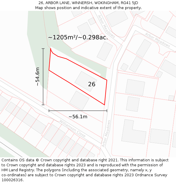 26, ARBOR LANE, WINNERSH, WOKINGHAM, RG41 5JD: Plot and title map