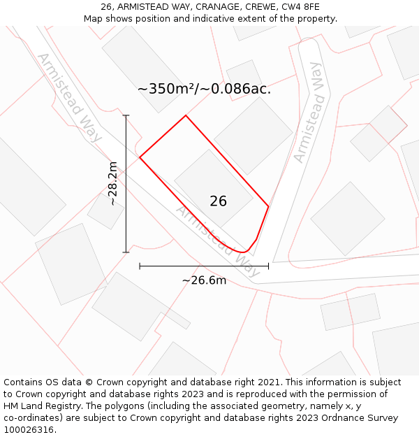 26, ARMISTEAD WAY, CRANAGE, CREWE, CW4 8FE: Plot and title map