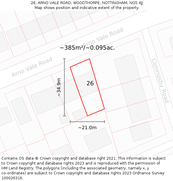 26, ARNO VALE ROAD, WOODTHORPE, NOTTINGHAM, NG5 4JJ: Plot and title map