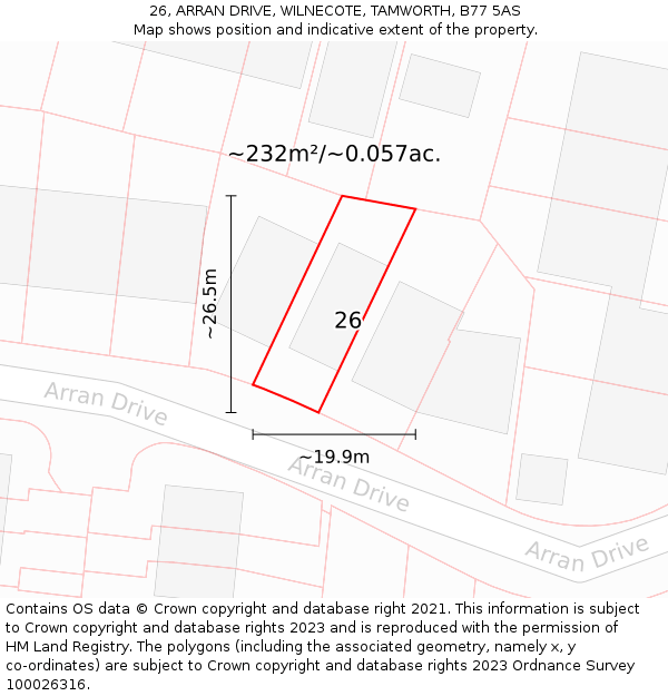 26, ARRAN DRIVE, WILNECOTE, TAMWORTH, B77 5AS: Plot and title map