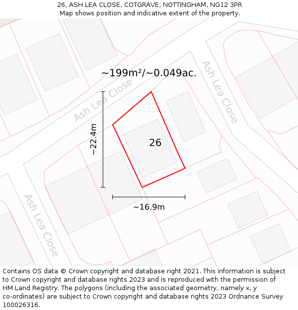 26, ASH LEA CLOSE, COTGRAVE, NOTTINGHAM, NG12 3PR: Plot and title map