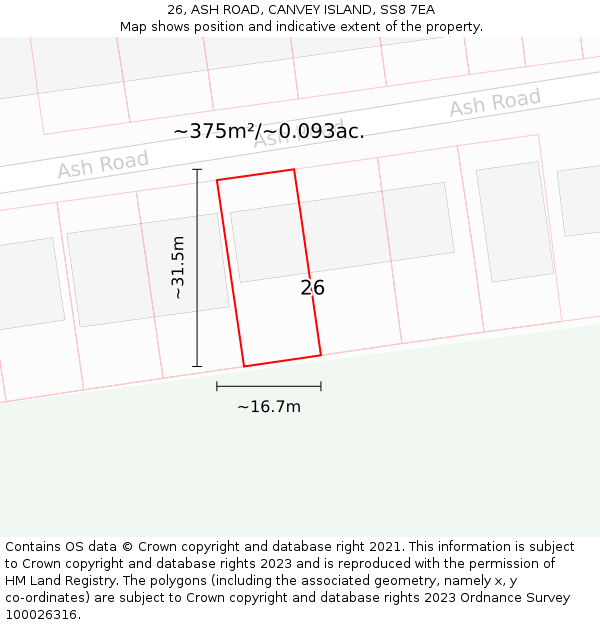 26, ASH ROAD, CANVEY ISLAND, SS8 7EA: Plot and title map