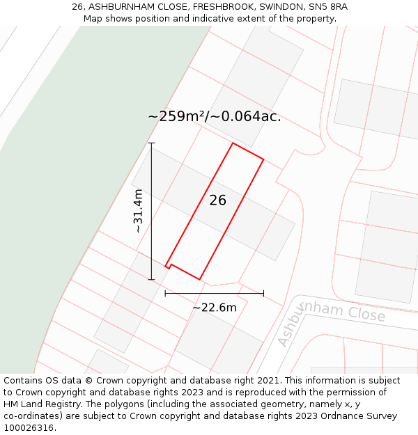 26, ASHBURNHAM CLOSE, FRESHBROOK, SWINDON, SN5 8RA: Plot and title map