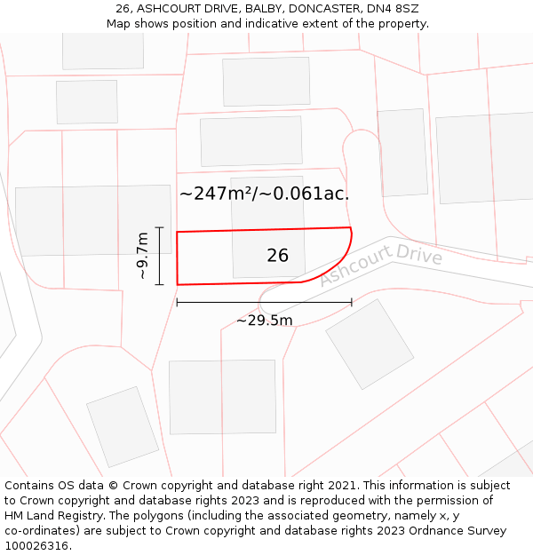 26, ASHCOURT DRIVE, BALBY, DONCASTER, DN4 8SZ: Plot and title map