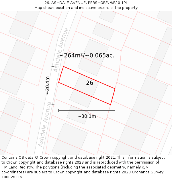 26, ASHDALE AVENUE, PERSHORE, WR10 1PL: Plot and title map