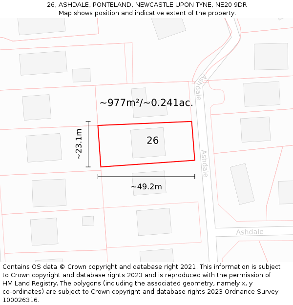 26, ASHDALE, PONTELAND, NEWCASTLE UPON TYNE, NE20 9DR: Plot and title map