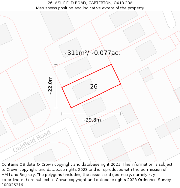 26, ASHFIELD ROAD, CARTERTON, OX18 3RA: Plot and title map