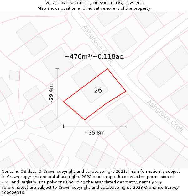 26, ASHGROVE CROFT, KIPPAX, LEEDS, LS25 7RB: Plot and title map