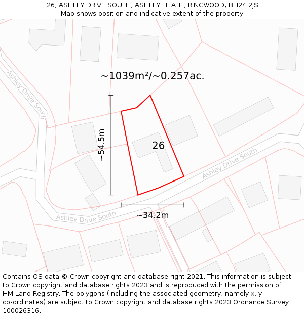 26, ASHLEY DRIVE SOUTH, ASHLEY HEATH, RINGWOOD, BH24 2JS: Plot and title map