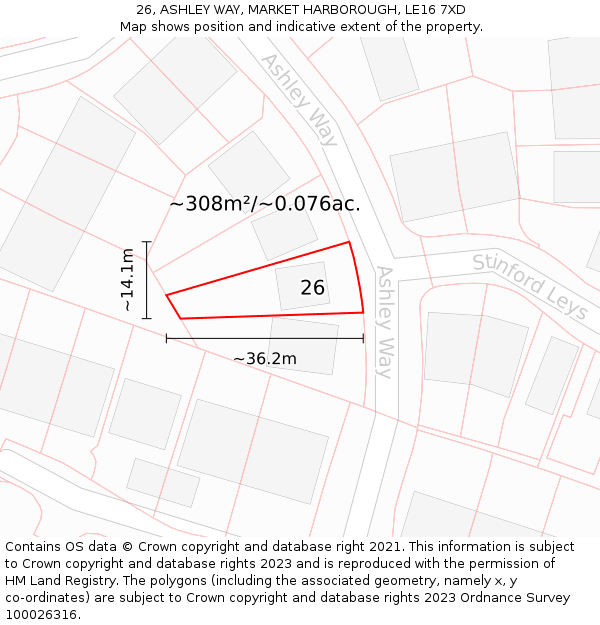 26, ASHLEY WAY, MARKET HARBOROUGH, LE16 7XD: Plot and title map