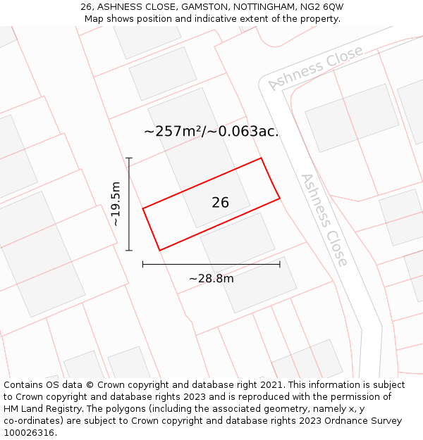 26, ASHNESS CLOSE, GAMSTON, NOTTINGHAM, NG2 6QW: Plot and title map