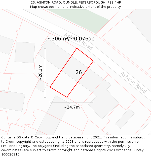 26, ASHTON ROAD, OUNDLE, PETERBOROUGH, PE8 4HP: Plot and title map