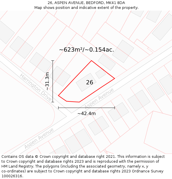 26, ASPEN AVENUE, BEDFORD, MK41 8DA: Plot and title map