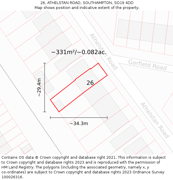 26, ATHELSTAN ROAD, SOUTHAMPTON, SO19 4DD: Plot and title map