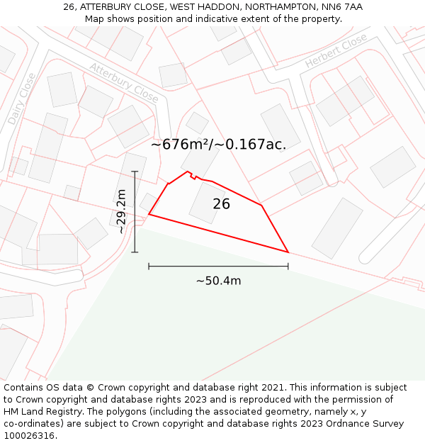 26, ATTERBURY CLOSE, WEST HADDON, NORTHAMPTON, NN6 7AA: Plot and title map