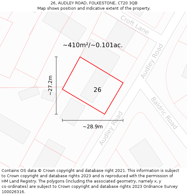 26, AUDLEY ROAD, FOLKESTONE, CT20 3QB: Plot and title map