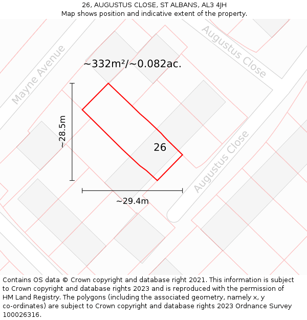 26, AUGUSTUS CLOSE, ST ALBANS, AL3 4JH: Plot and title map