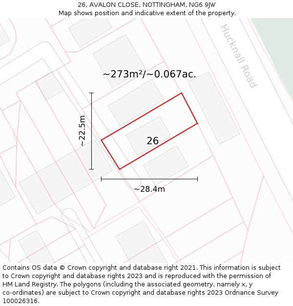 26, AVALON CLOSE, NOTTINGHAM, NG6 9JW: Plot and title map