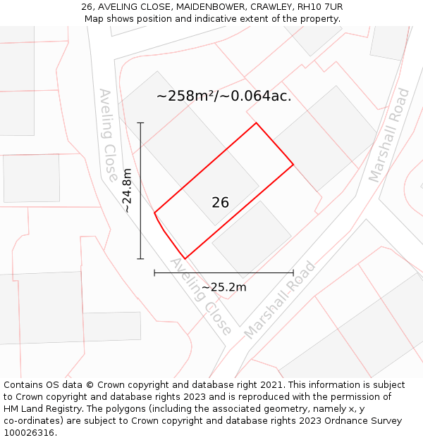 26, AVELING CLOSE, MAIDENBOWER, CRAWLEY, RH10 7UR: Plot and title map