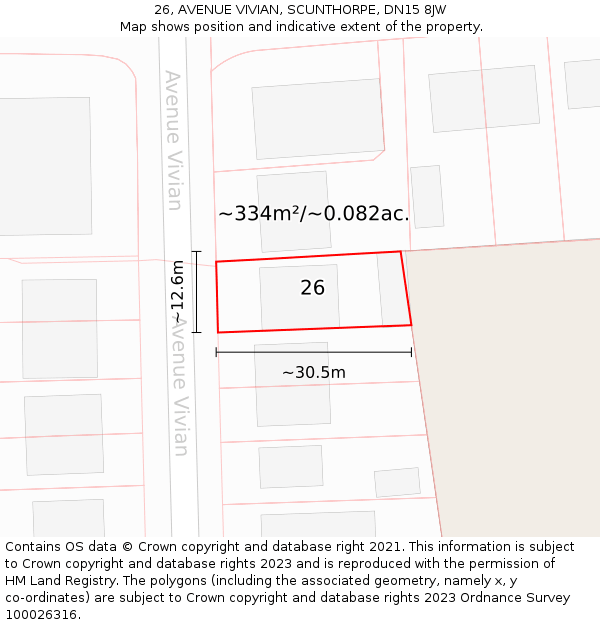 26, AVENUE VIVIAN, SCUNTHORPE, DN15 8JW: Plot and title map