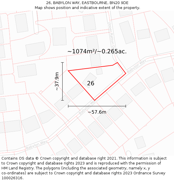 26, BABYLON WAY, EASTBOURNE, BN20 9DE: Plot and title map