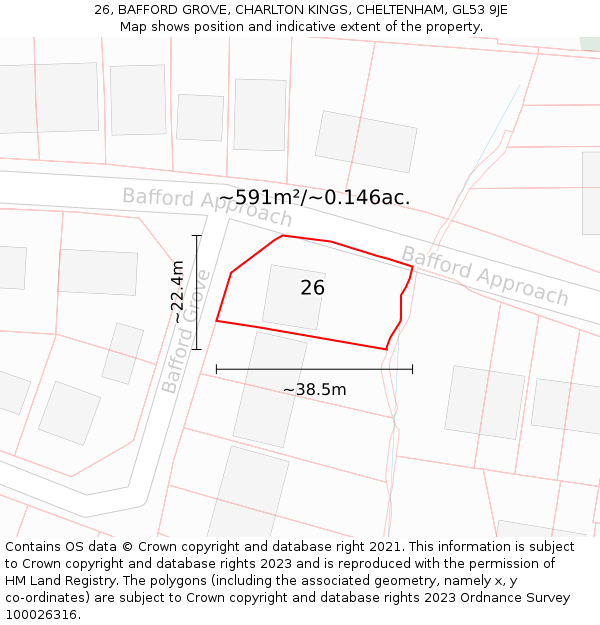 26, BAFFORD GROVE, CHARLTON KINGS, CHELTENHAM, GL53 9JE: Plot and title map