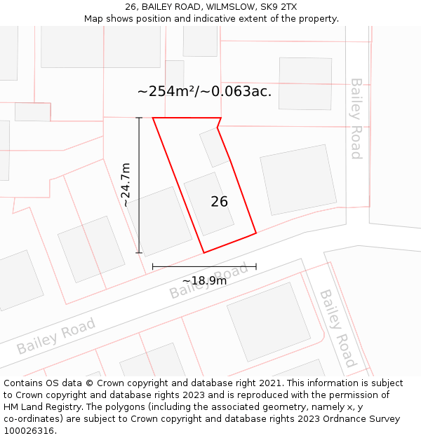 26, BAILEY ROAD, WILMSLOW, SK9 2TX: Plot and title map