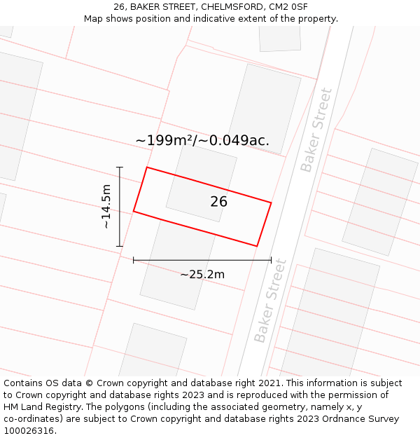 26, BAKER STREET, CHELMSFORD, CM2 0SF: Plot and title map