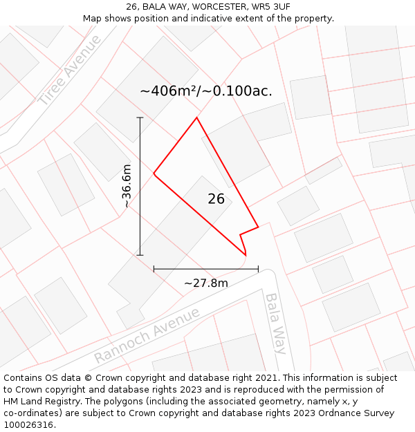 26, BALA WAY, WORCESTER, WR5 3UF: Plot and title map