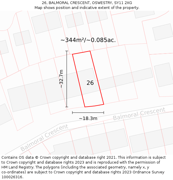 26, BALMORAL CRESCENT, OSWESTRY, SY11 2XG: Plot and title map