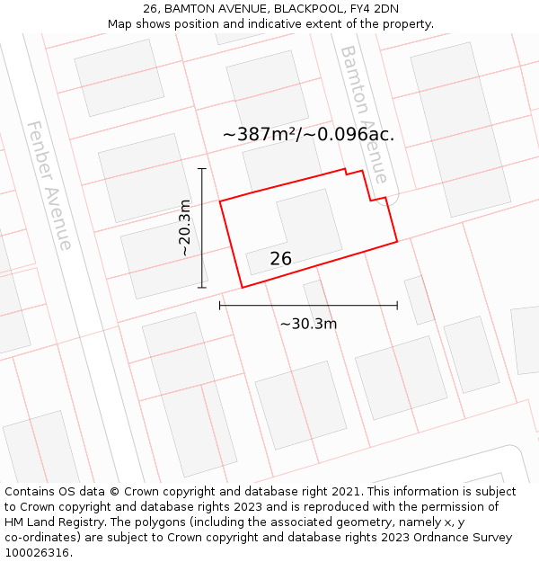 26, BAMTON AVENUE, BLACKPOOL, FY4 2DN: Plot and title map