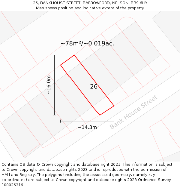 26, BANKHOUSE STREET, BARROWFORD, NELSON, BB9 6HY: Plot and title map