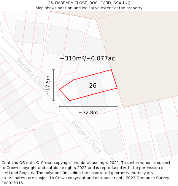 26, BARBARA CLOSE, ROCHFORD, SS4 1NQ: Plot and title map