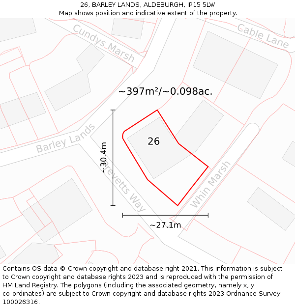 26, BARLEY LANDS, ALDEBURGH, IP15 5LW: Plot and title map