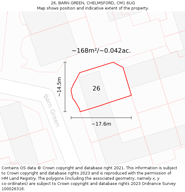 26, BARN GREEN, CHELMSFORD, CM1 6UG: Plot and title map