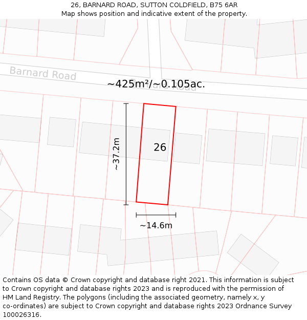 26, BARNARD ROAD, SUTTON COLDFIELD, B75 6AR: Plot and title map