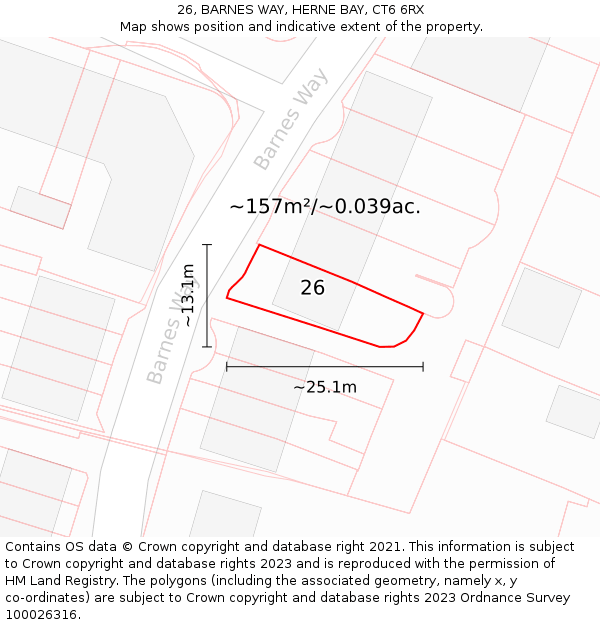 26, BARNES WAY, HERNE BAY, CT6 6RX: Plot and title map